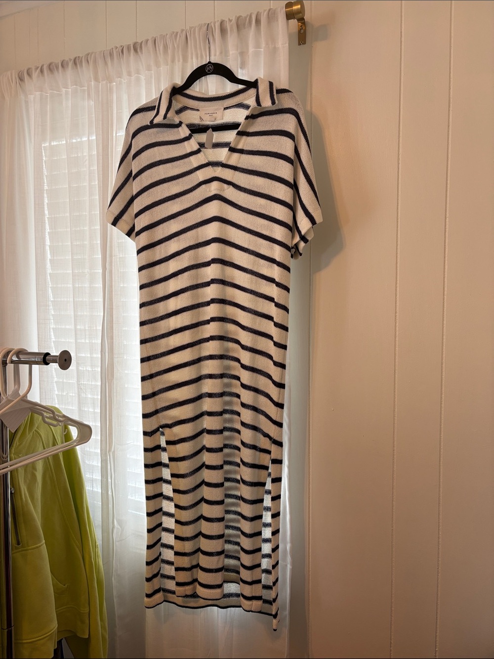 Pomander Place Cream and Navy Striped Polo Midi Dress